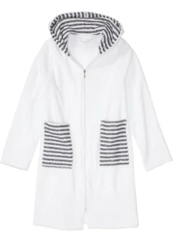 bonprix bonprix Albornoz de frottee en algodón orgánico Blanco-gris de rayas Online