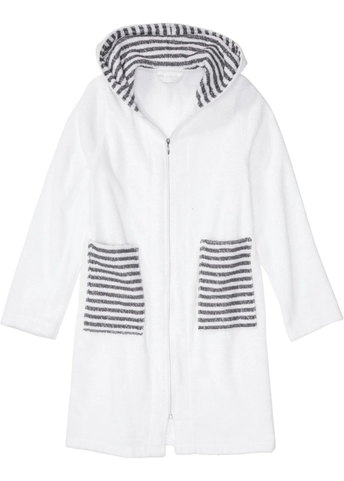 bonprix bonprix Albornoz de frottee en algodón orgánico Blanco-gris de rayas Online