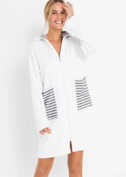bonprix bonprix Albornoz de frottee en algodón orgánico Blanco-gris de rayas Online