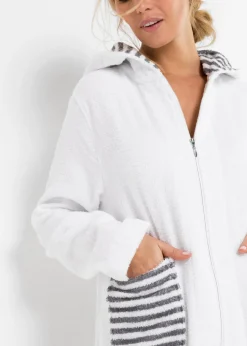 bonprix bonprix Albornoz de frottee en algodón orgánico Blanco-gris de rayas Online