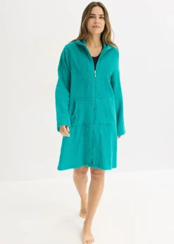 bonprix bonprix Albornoz de rizo de algodón orgánico con cremallera Esmeralda New
