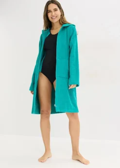 bonprix bonprix Albornoz de rizo de algodón orgánico con cremallera Esmeralda New