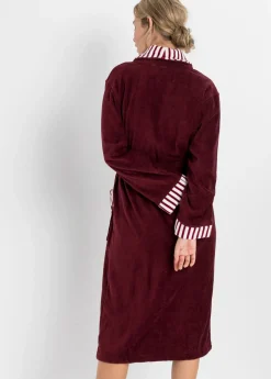 bonprix bonprix Albornoz de rizo de algodón Rojo oscuro-blanco de rayas Clearance