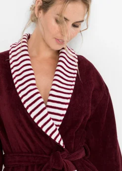 bonprix bonprix Albornoz de rizo de algodón Rojo oscuro-blanco de rayas Clearance