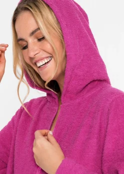 bonprix bonprix Albornoz de rizo de algodón orgánico con cremallera fucsia Best
