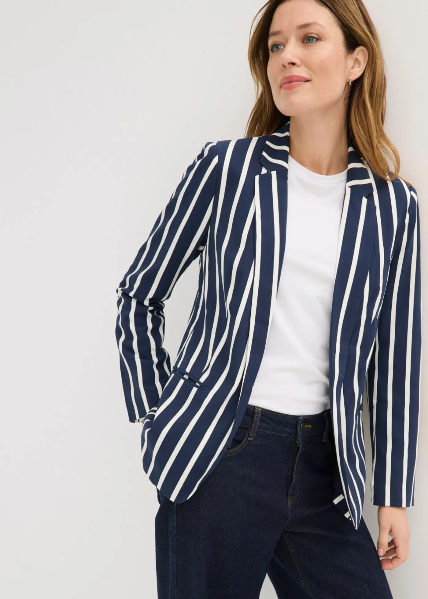 bonprix bonprix Americana Azul marino-blanco lana de rayas