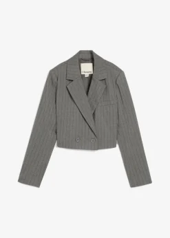 bonprix bonprix Americana corta con cuello de solapa gris ahumado-pizarra con rayas Online