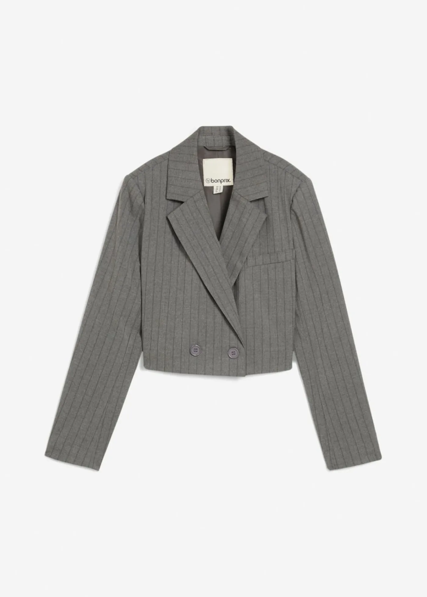 bonprix bonprix Americana corta con cuello de solapa gris ahumado-pizarra con rayas Online