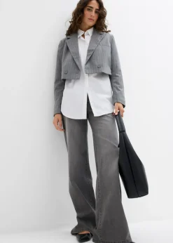 bonprix bonprix Americana corta con cuello de solapa gris ahumado-pizarra con rayas Online
