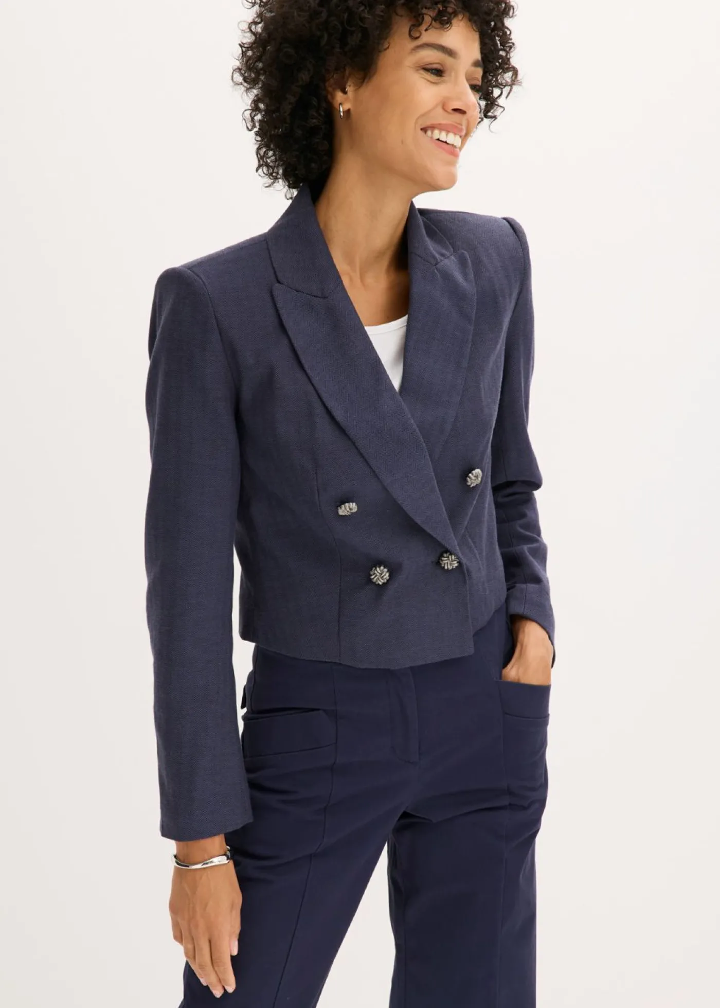 bonprix bonprix Americana corta con estructura azul marino moteado Discount