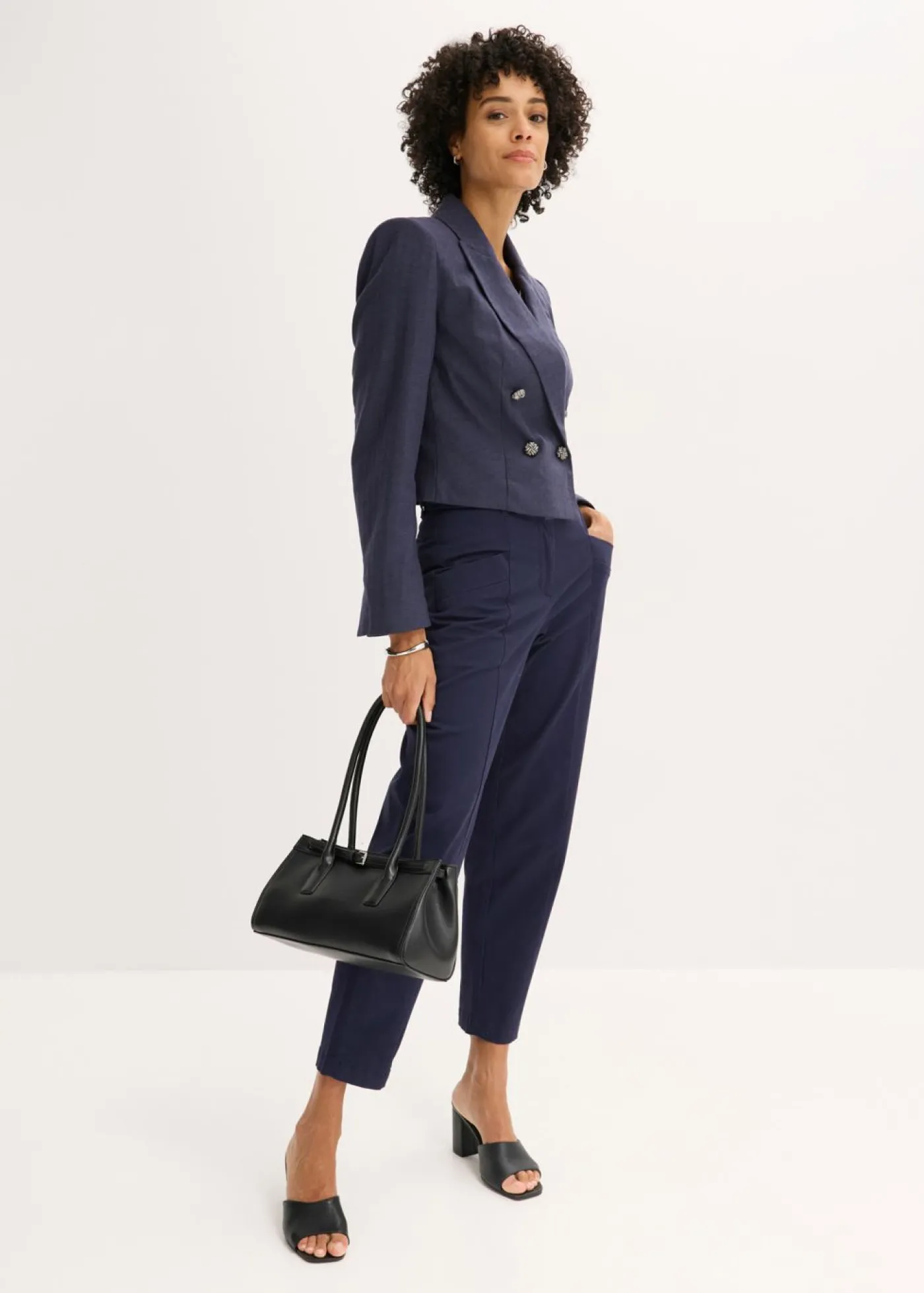 bonprix bonprix Americana corta con estructura azul marino moteado Discount