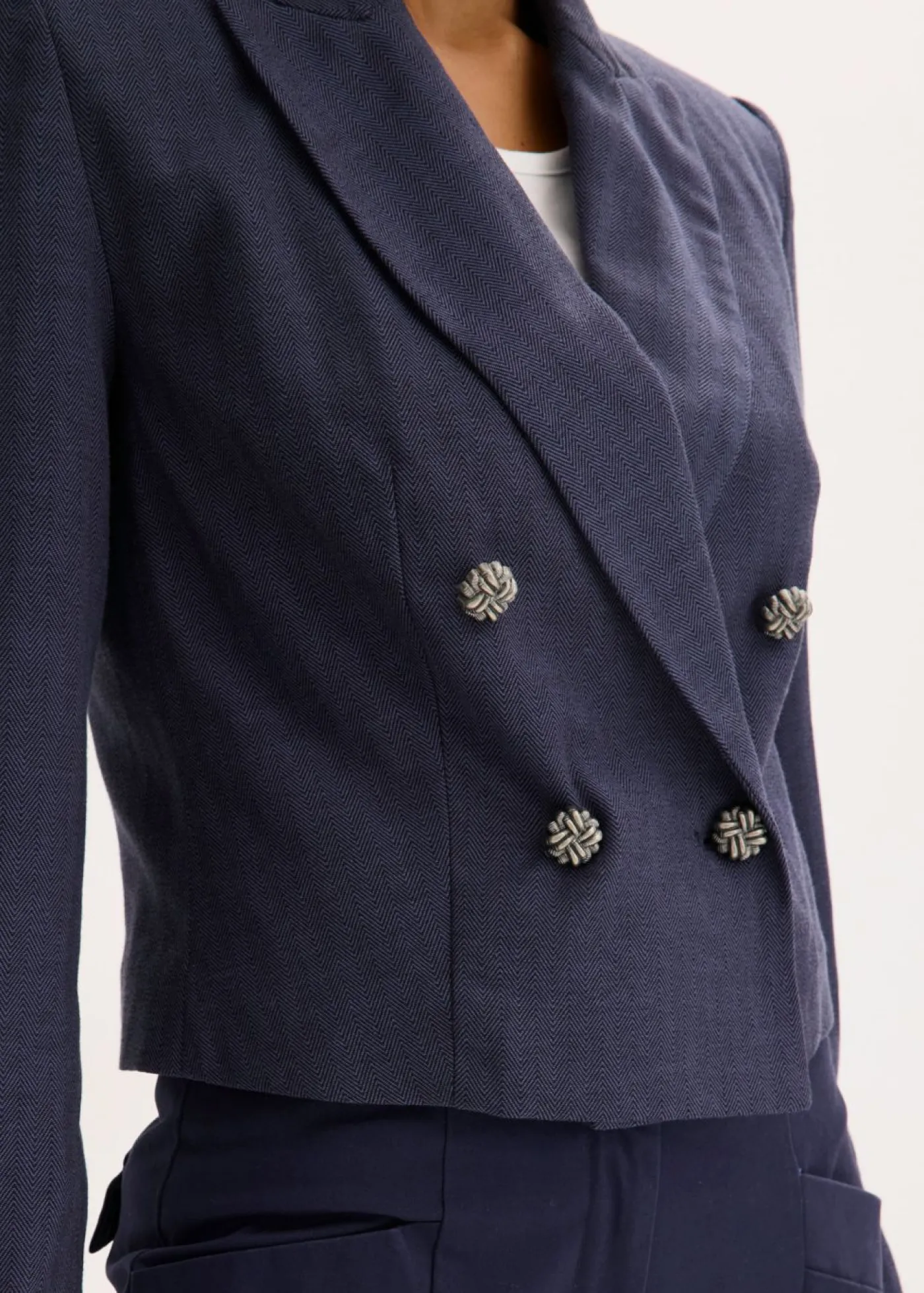 bonprix bonprix Americana corta con estructura azul marino moteado Discount