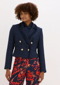 bonprix bonprix Americana de bouclé con botones decorativos Azul marino Clearance