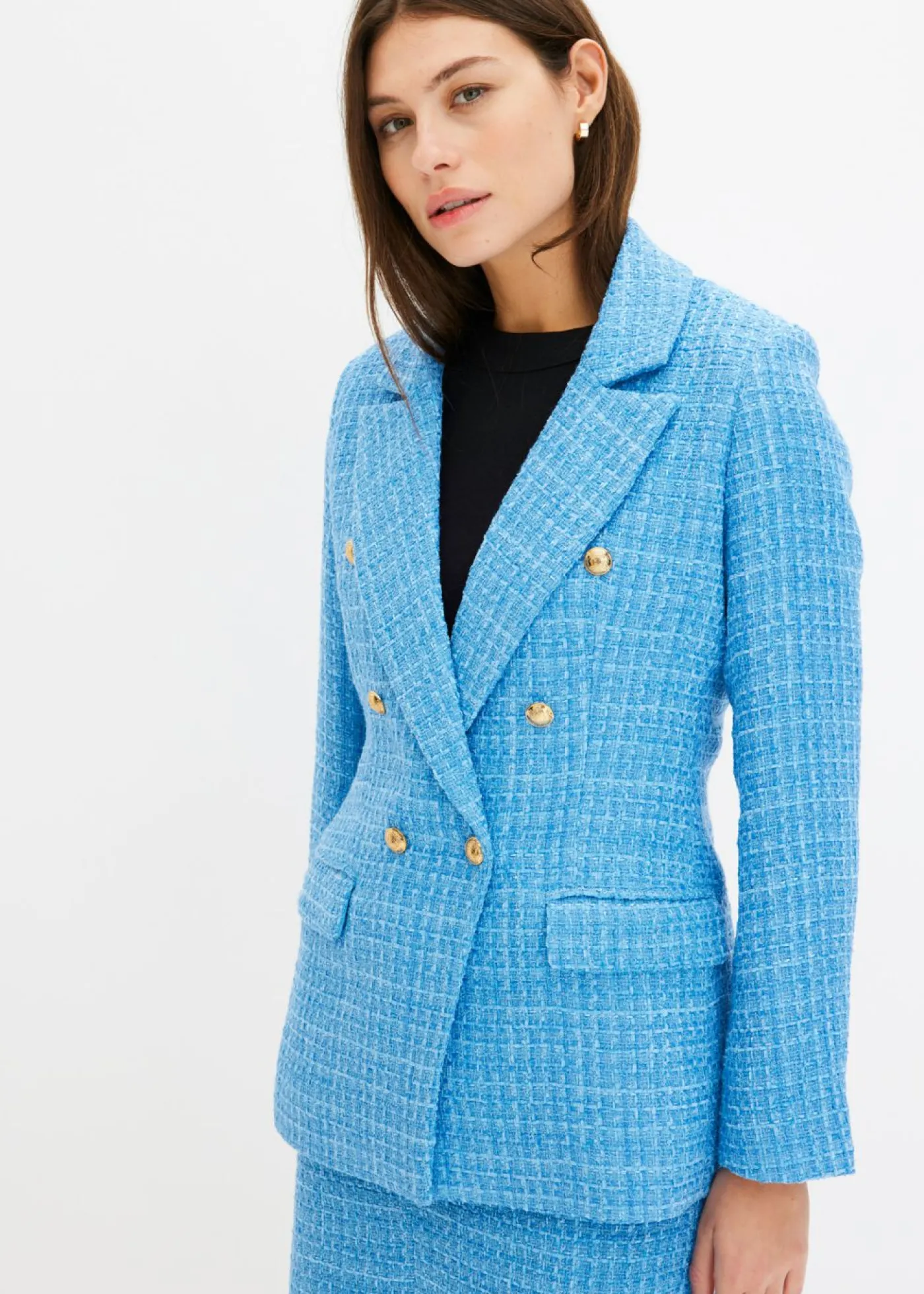 bonprix bonprix Americana de bouclé con doble botonadura azul brillante moteado