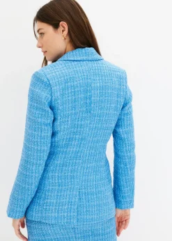 bonprix bonprix Americana de bouclé con doble botonadura azul brillante moteado