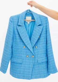 bonprix bonprix Americana de bouclé con doble botonadura azul brillante moteado