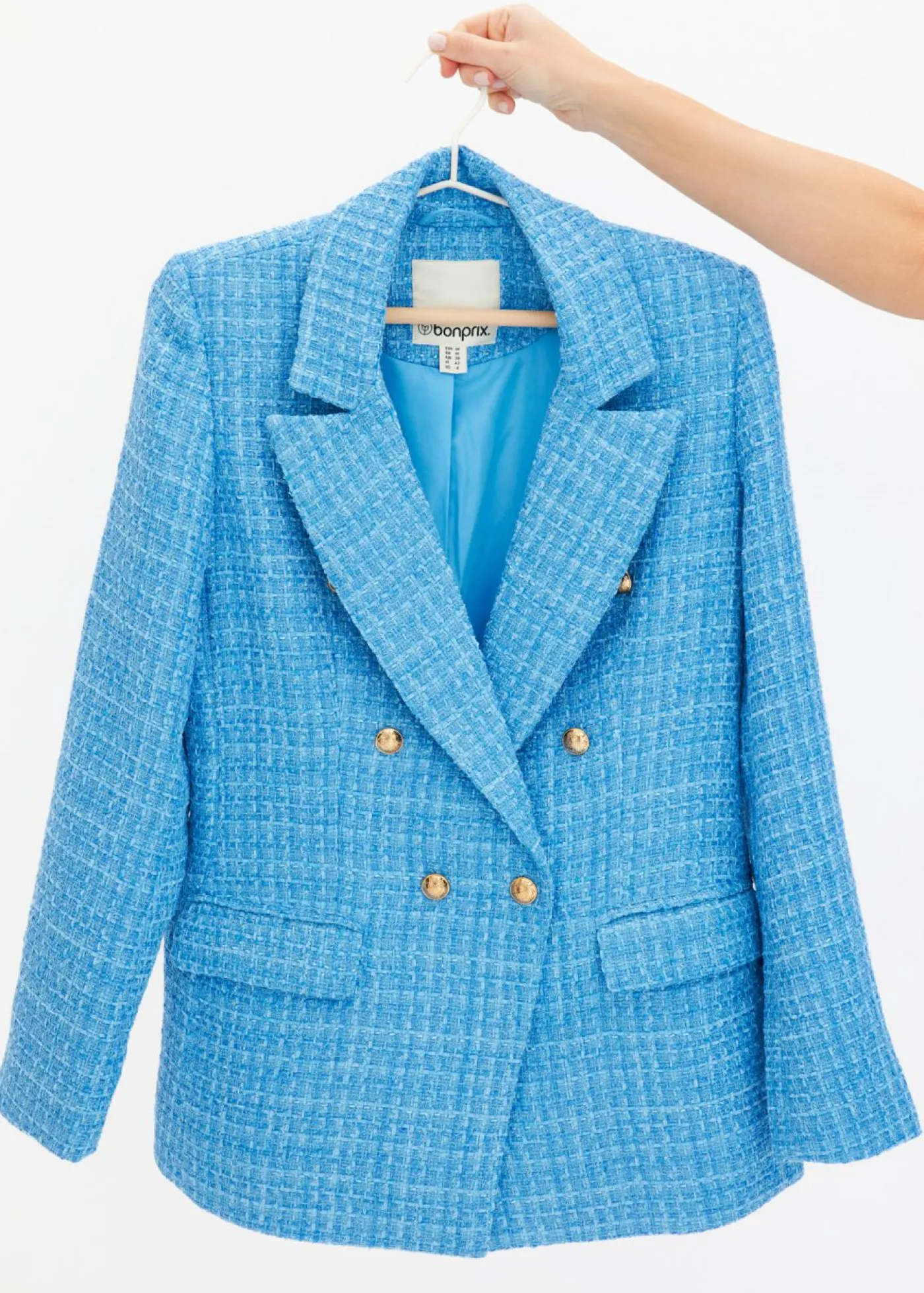 bonprix bonprix Americana de bouclé con doble botonadura azul brillante moteado