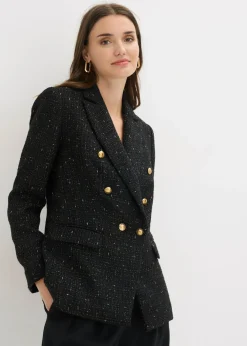 bonprix bonprix Americana de bouclé con doble botonadura Negro Outlet