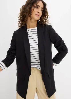 bonprix bonprix Americana de corte ancho en mezcla de lino y viscosa Negro