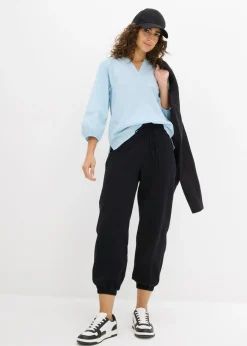 bonprix bonprix Americana de corte ancho en mezcla de lino y viscosa Negro