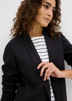 bonprix bonprix Americana de corte ancho en mezcla de lino y viscosa Negro