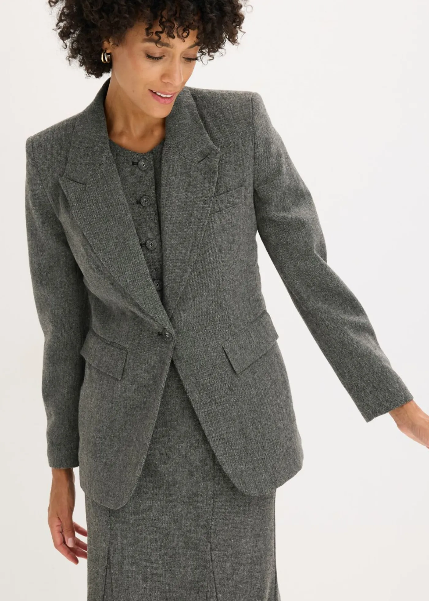bonprix bonprix Americana de estilo tweed Negro-blanco lana moteado Discount