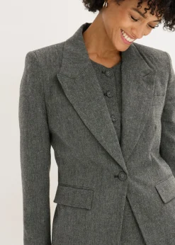 bonprix bonprix Americana de estilo tweed Negro-blanco lana moteado Discount