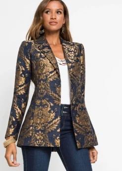 bonprix bonprix Americana de jacquard brillante Azul-dorado con estampado gráfico Best