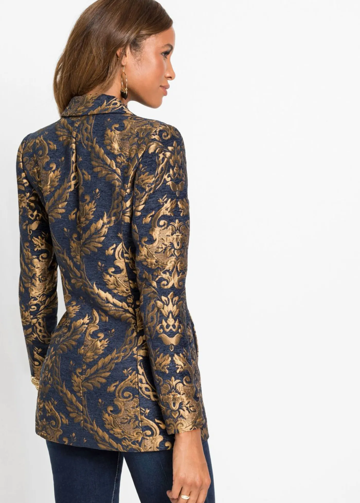 bonprix bonprix Americana de jacquard brillante Azul-dorado con estampado gráfico Best