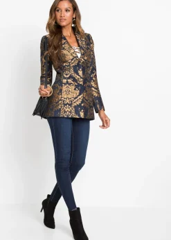 bonprix bonprix Americana de jacquard brillante Azul-dorado con estampado gráfico Best