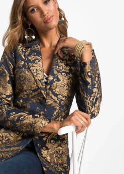 bonprix bonprix Americana de jacquard brillante Azul-dorado con estampado gráfico Best