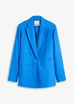 bonprix bonprix Americana informal de lino con solapa ancha azul glaciar Best