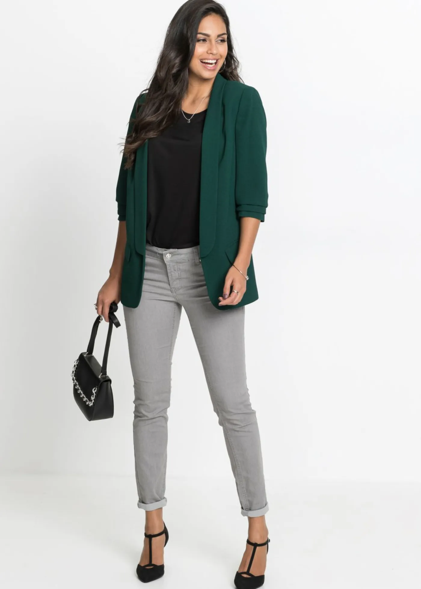 bonprix bonprix Americana larga con mangas drapeadas Verde intenso Online