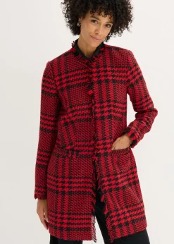 bonprix bonprix Americana larga de bouclé rojo intenso-negro a cuadros Hot