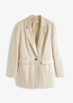 bonprix bonprix Americana larga de mezcla de lino y viscosa gris guijarro Online