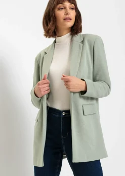 bonprix bonprix Americana larga de punto con bolsillos Verde ahumado jaspeado Clearance