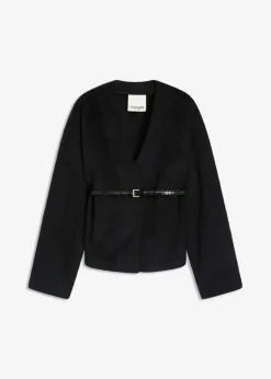 bonprix bonprix Americana oversized con cinturón en efecto lana, sin forro Negro Clearance