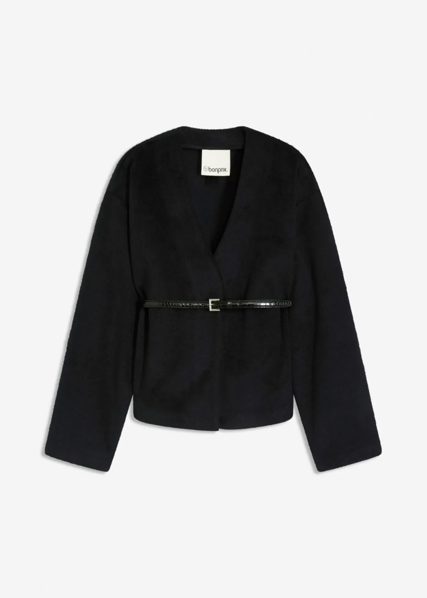 bonprix bonprix Americana oversized con cinturón en efecto lana, sin forro Negro Clearance