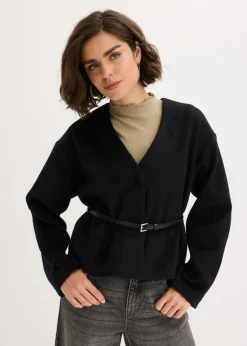 bonprix bonprix Americana oversized con cinturón en efecto lana, sin forro Negro Clearance