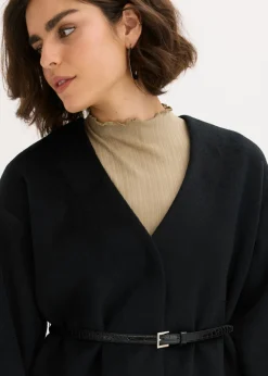 bonprix bonprix Americana oversized con cinturón en efecto lana, sin forro Negro Clearance