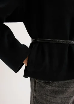bonprix bonprix Americana oversized con cinturón en efecto lana, sin forro Negro Clearance
