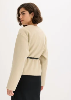 bonprix bonprix Americana oversized con cinturón en efecto lana, sin forro Verde aceite Discount