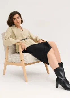 bonprix bonprix Americana oversized con cinturón en efecto lana, sin forro Verde aceite Discount
