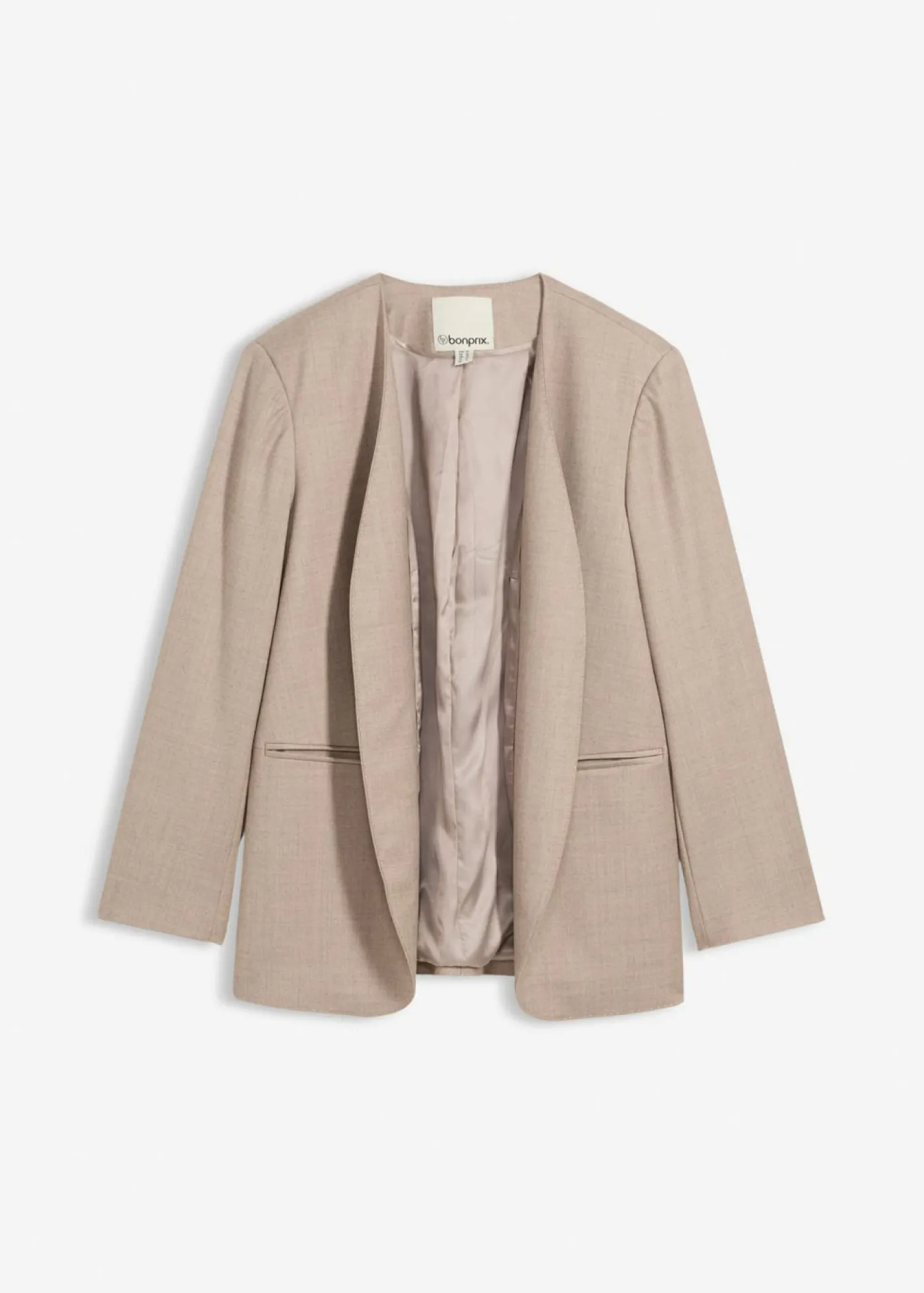 bonprix bonprix Americana sin cuello de suave mezcla de lana arena claro moteado Discount
