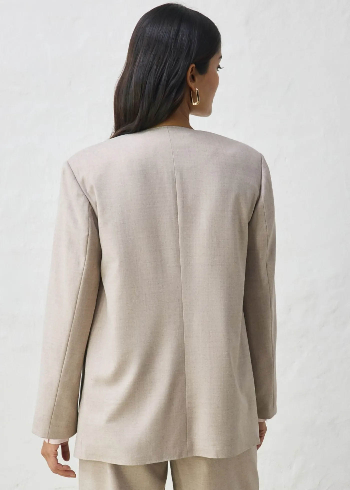 bonprix bonprix Americana sin cuello de suave mezcla de lana arena claro moteado Discount