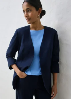 bonprix bonprix Americana sin cuello de suave mezcla de lana Azul marino Online