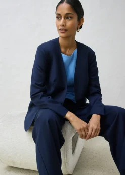 bonprix bonprix Americana sin cuello de suave mezcla de lana Azul marino Online