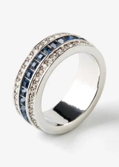 bonprix bonprix Anillo decorado con piedras brillantes plata rodinada-azul marino