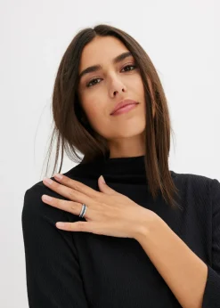 bonprix bonprix Anillo decorado con piedras brillantes plata rodinada-azul marino
