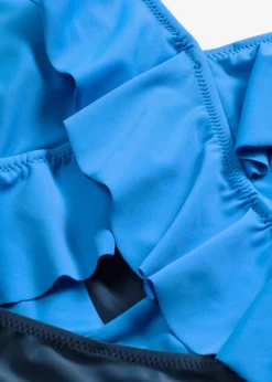 bonprix bonprix Bañador con abertura y volantes Azul acero/azul marino Clearance